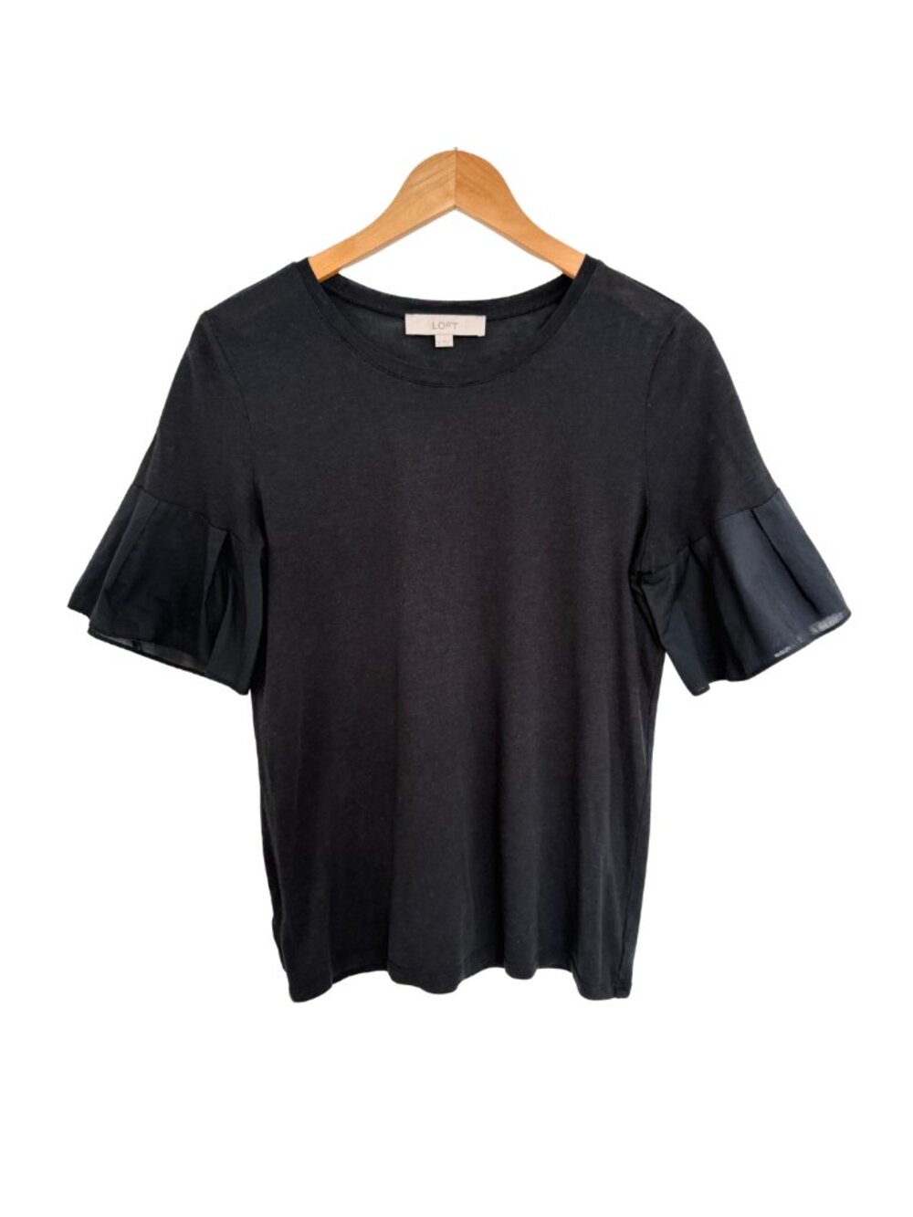 Loft Shirt Womens Small Black Bell Sleeve Blouse Top Casual Lightweight